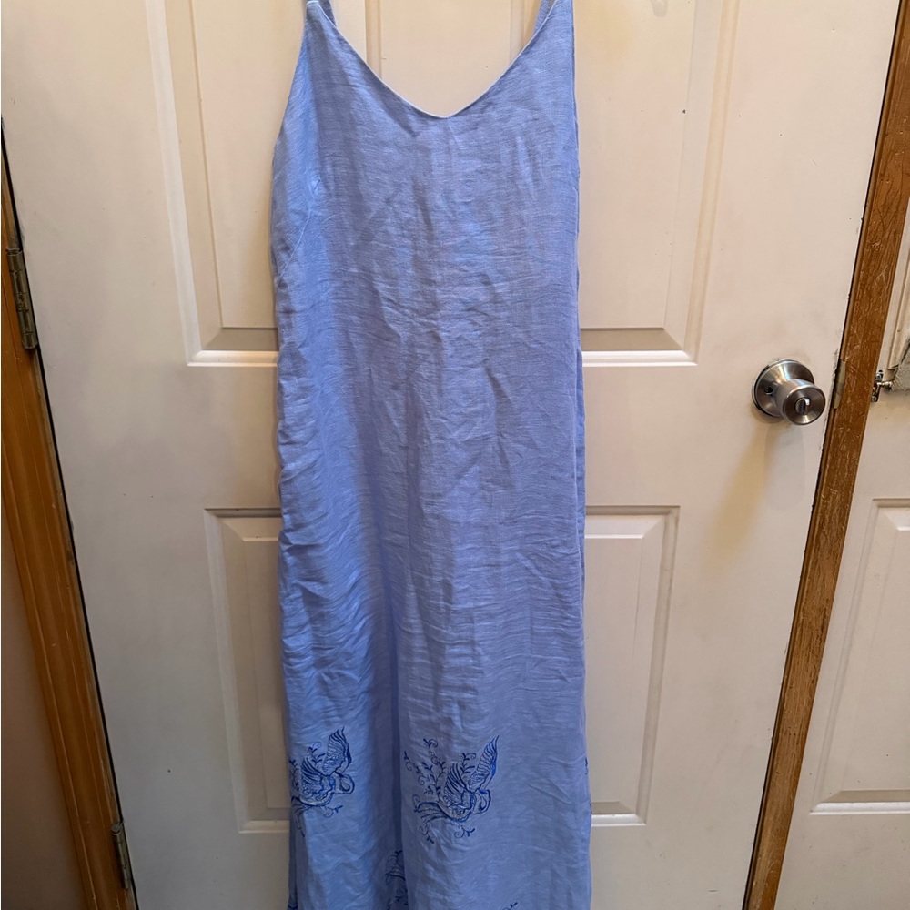 Haris Cotton Light Blue Maxi Dress with Floral Detail